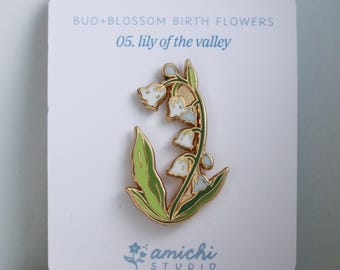 Lily of the Valley Enamel Pin – May Birth Flower | Hard Enamel Floral Brooch Lapel Pin
