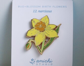 Narcissus/Daffodil Enamel Pin – December Birth Flower | Hard Enamel Floral Brooch Lapel Pin