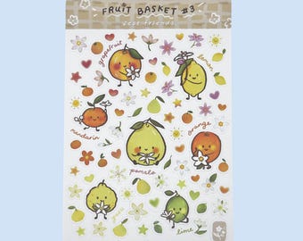 Zest Friends [Fruit Basket #3] Sticker Sheet! | Blossoms, fruits, hearts, stars | for bujo, planner, calendar, scrapbook, etc.