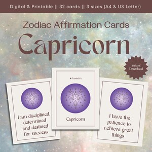 Cartes d'affirmation du Capricorne | Affirmations du signe du zodiaque | de 32 cartes d'affirmation positive du jour | Impression d'astrologie | Téléchargement instantané