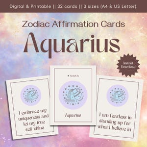 Cartes d'affirmation du zodiaque, affirmations du zodiaque, affirmations du verseau, astrologie, dessins d'astrologie, cartes d'affirmation quotidiennes de l'astrologie