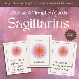 Bevestigingskaarten Boogschutter | Affirmaties sterrenbeeld | 32 kaartenset dagelijkse positieve bevestiging | Astrologie-afdruk | Direct downloaden