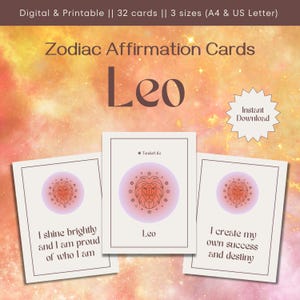 Affirmatiekaarten Leeuw | Affirmaties sterrenbeeld | 32 kaartenset dagelijkse positieve bevestiging | Astrologie-afdruk | Direct downloaden | Digitaal