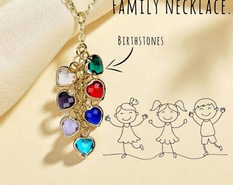 Collier personnalisé avec pierres de naissance, collier de famille, cadeau fête des mères, cadeau pour grand-mère, cadeau mère, cadeau d'anniversaire, collier délicat