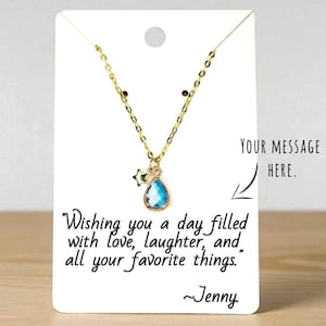 March Birthstone Necklace – Personalized Aquamarine Jewelry – Custom Gift for mom – Family Name Necklace – Aquamarine Pendant – Gift for Her