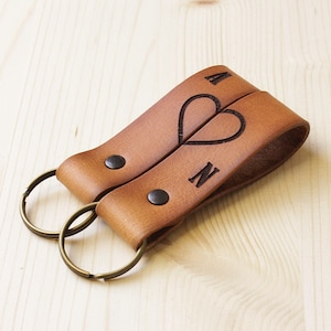 Set of personalized leather keychains, custom leather keychains for couple, gift for couple, third anniversary gift.