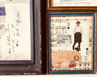 vintage Ephemera Assemblage avec Old Frame