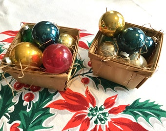 Two Baskets of Small Glass Ornaments / Vintage Christmas Ornaments