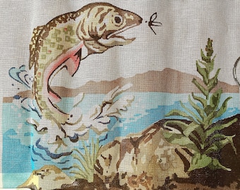 Vintage Brunswick Needlepoint Canvas / Canvas Only / Rainbow Trout / Fly Fishing