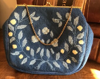 Vintage Yellow Needlepoint Purse Handbag