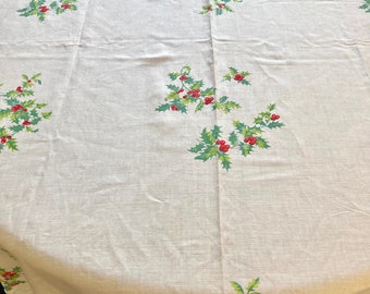 Vintage Christmas Tablecloth / Rectangle 50” x 64” / Pride of Flanders Brand / 1960s MCM