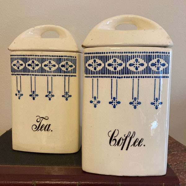 Blue and White Canisters Etsy