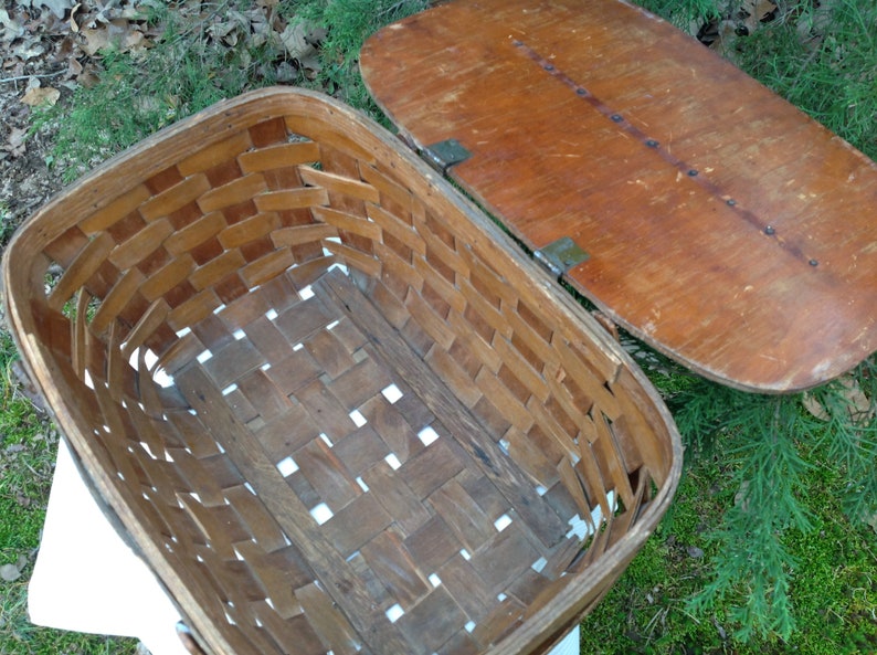 Vintage Picnic Basket with Wood Top
