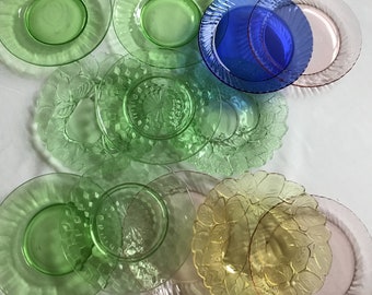 Mismatched Vintage Glass Dessert or Salad Plates / Set of 12