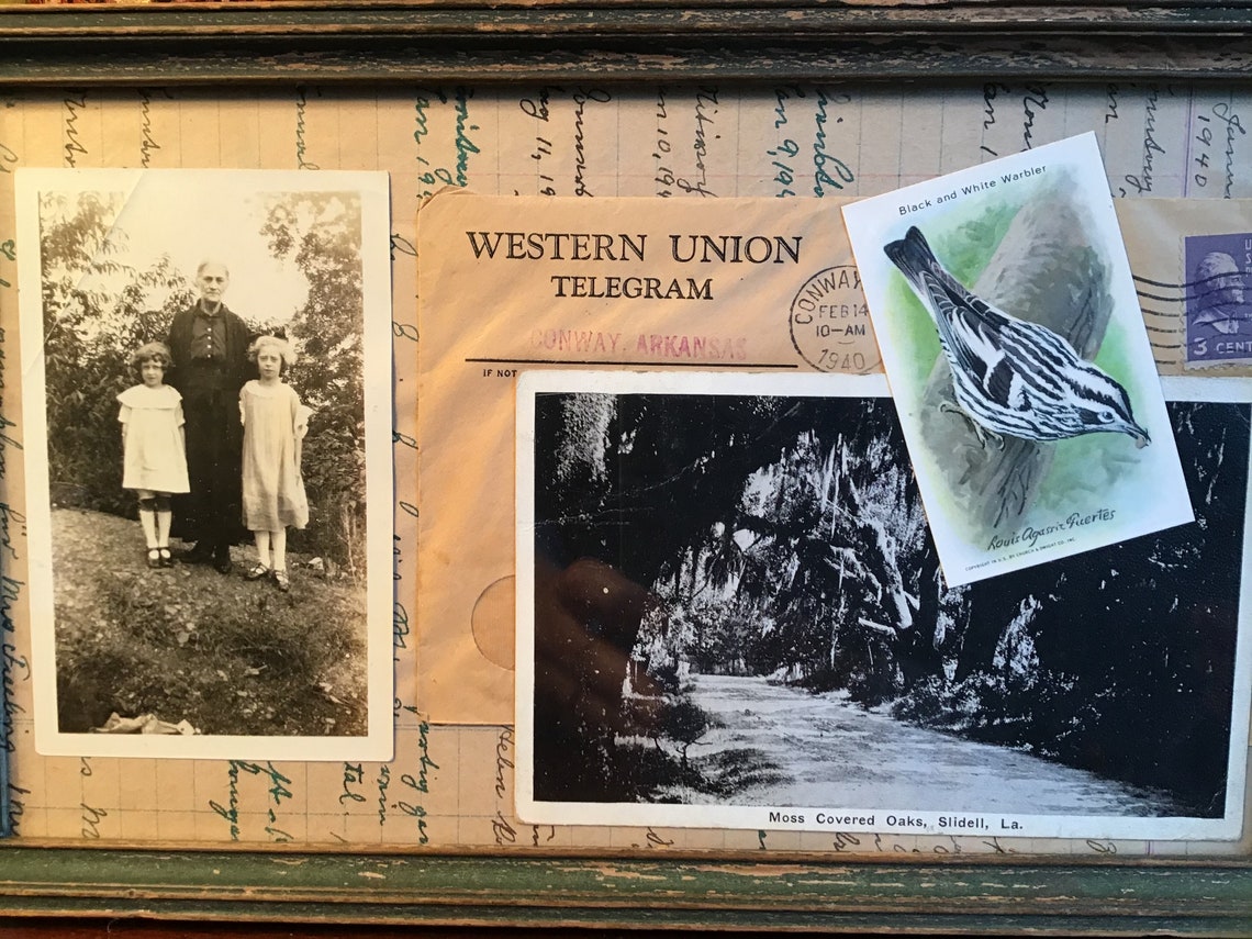 Vintage Ephemera Assemblage With Old Frame Slidell Louisiana Etsy