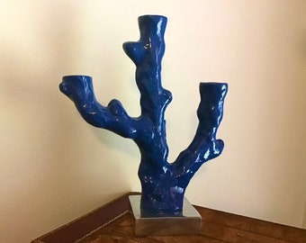 Vintage Lunares Home San Francisco Candle Holder / Blue Coral / Heavy Cast Aluminum/ Nima Oberoi-Lunares, Designer