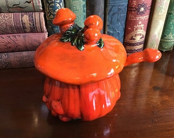 Vintage 1970s Mushrooms / Handmade Ceramics / Burnt Orange Kitchen / Sugar Bowl or Condiment Dish