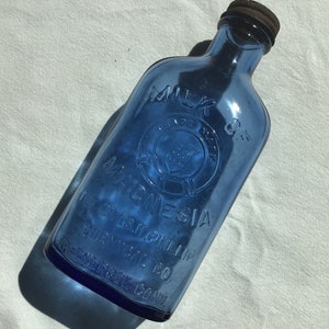Vintage MoM Blue Bottle with Rusty Cap / Cobalt Blue Bottle