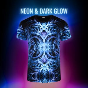 Neon Glow T-Shirt | Psychedelic All Over Print | Glow in the Dark Shirt | Unisex Festival Tee | Trippy Rave Clothing | Cyberpunk Aesthetic