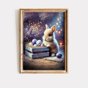 Art mural imprimable lapin de Pâques | Joli bébé lapin et œufs | Décoration printanière pour chambre d&#39;enfant | Cadeau de Pâques à téléchargement numérique pour chambre d&#39;enfant