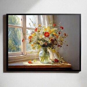 Vintage Floral Art Print: Summer Flowers in Vase (Digital Download)