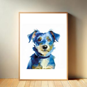 Blauer Hund DRUCKBARE Kunst | Modernes Tierportrait | Hund Wand Dekor | Digitaler Download