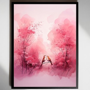 Lovebirds Art Print: Romantic Floral Landscape (Digital Download)