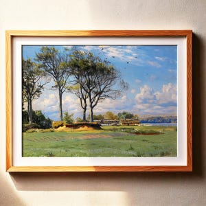 Countryside Landscape Printable Wall Art | Vintage Farmhouse Oil Painting | Rustic Nature Home Decor Digital Download