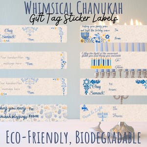 Stickers cadeaux de Hanoucca, Étiquettes cadeaux de Hanoucca, Étiquette cadeau de Hanoucca, Designs fantaisistes, respectueux de l'environnement, Hanoucca, Sticker de vacances, Étiquette cadeau de vacances