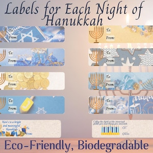 Étiquettes cadeaux de Hanoucca, Stickers cadeaux de Hanoucca, respectueux de l'environnement, 8 nuits de conceptions d'éclairage de bougie menorah, autocollant de vacances, étiquette cadeau de vacances