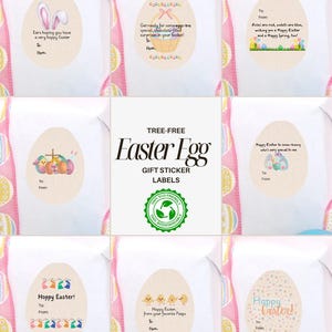 Étiquettes autocollantes cadeaux pour oeufs de Pâques sans arbre - Une alternative durable aux cartes de voeux (respectueuse de l'environnement), Sticker oeuf de Pâques, étiquette oeuf de Pâques