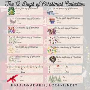 Etiquettes autocollantes pour cadeaux de Noël, 12 jours de Noël autocollant, étiquettes de Noël, autocollants pour étiquettes de cadeaux de Noël, autocollant de Noël, respectueux de l'environnement