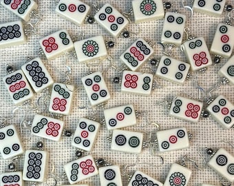 MAHJONG DOT EARRINGS: Travel Size Tiles, Decorative Silver Beads, and Nickel Free Earwires