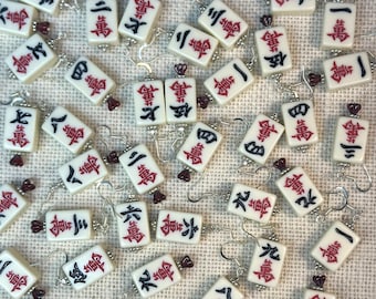 MAHJONG CRACK EARRINGS: Travel Size Tiles, Decorative Silver Beads, and Nickel Free Earwires