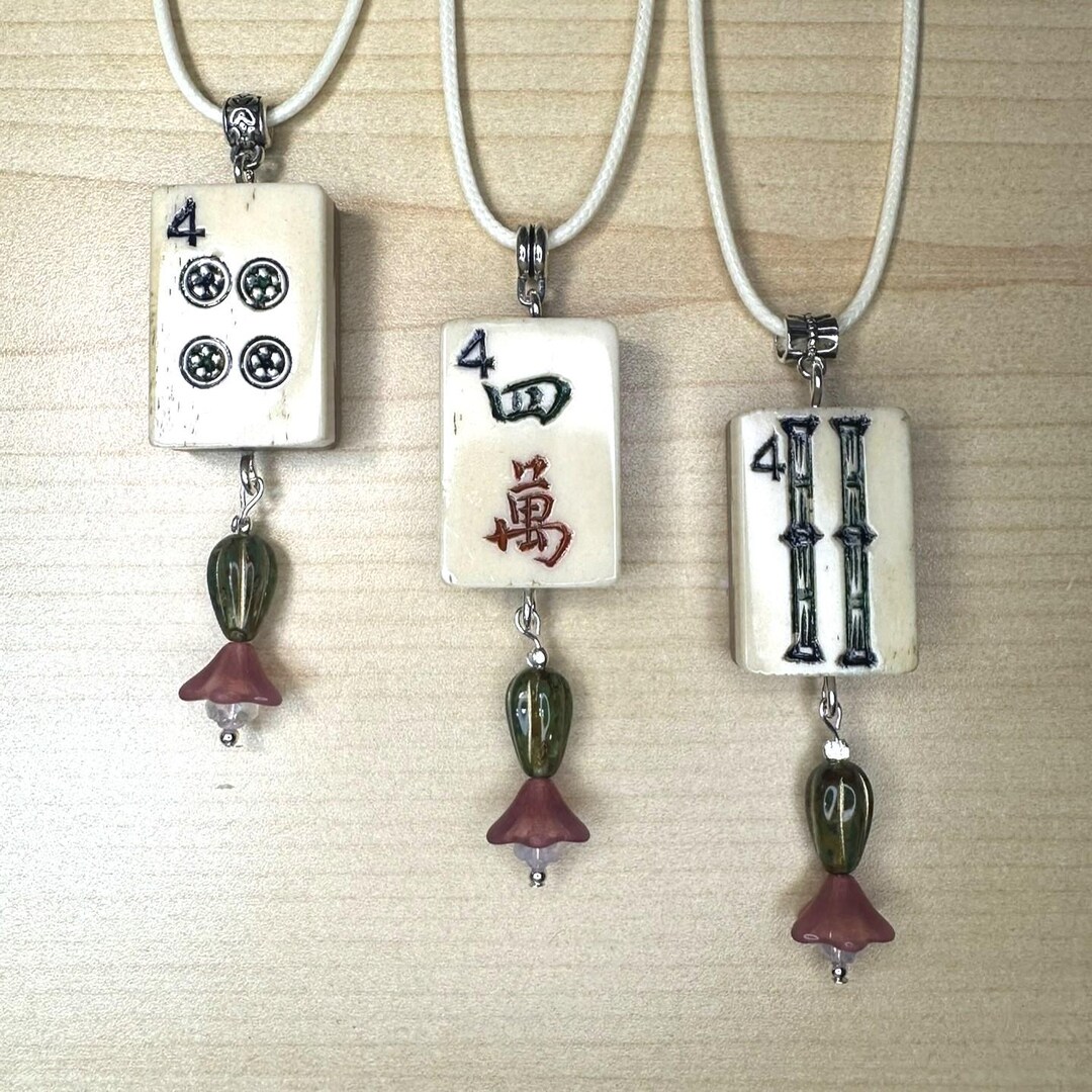 1920's Antique Mahjong Bone & Bamboo Tile With Czech Pressed Glass and ...