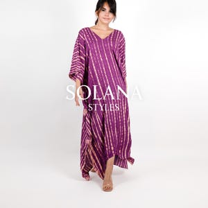 Tie Dye Rayon Kaftan Dress: Purple Beach Cover Up, Summer Dress, Loose Fit, Oversize