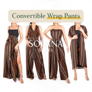 Wandelbare Wickelhose: Ethnischer brauner Rayon-Jumpsuit, Strand-Coverup