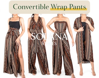 Converteerbare wikkelbroek: palazzo yogabroek, romper van rayon en viscose, strandkleed
