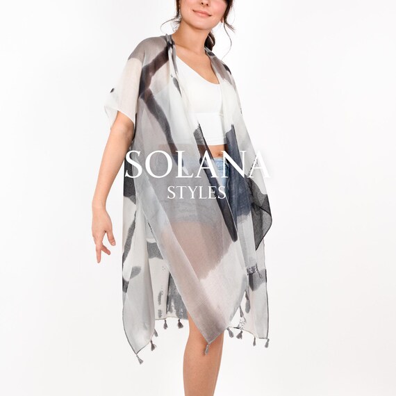Beach Kimono Cover-up: Abstract Ash Viscose Outerwear Australia