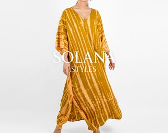 Handgemaakte tie-dye kaftan, maxi-jurk kaftan, boho-strandjurk, resortkleding, grote maten