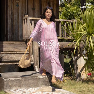Pink Sakura Tie Dye Kaftan Dress - Solana Styles Boho Caftan