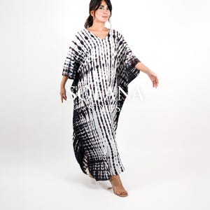 Black Tie Dye Rayon Kaftan Dress: Ibiza Beach Cover Up, Loose Fit, Oversize