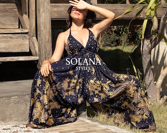 Mono harem bohemio de algodón, pantalones palazzo batik hechos a mano, conjunto hippie para meditación, regalo para mamá