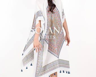 Boho Beach Kimono: White Viscose Swimsuit Cover Up, Outerwear