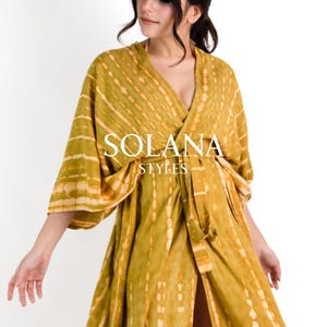 Mustard Yellow Tie Dye Kimono: Soft Rayon Beach Cover Up