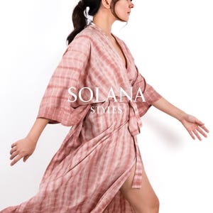 Dusty Pink Tie Dye Kimono Robe: Soft Rayon Beach Cover Up