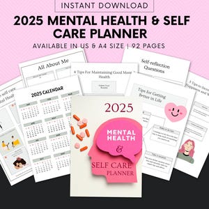 2025 Mental Health Planner Bundle, Self-Care Digital Journal, Printable Therapy and Wellness Templates, Mental Health Planner, Mental Health