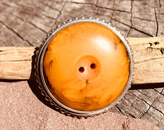 Antique Bakelite Button set in Sterling Silver