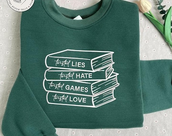 Twisted Book Series Embroidered Crewneck Sweater, Twisted Love Lies Hate Games Sweatshirt, Ana Huang Inspired Merch, Romance Reader Gift