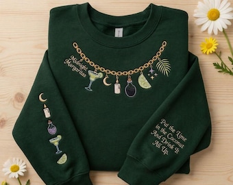 Embroidered Midnight Margaritas Charm Necklace Sweatshirt, Practical Magic Tee, Retro Halloween Movie Shirt, Spooky Season Gift